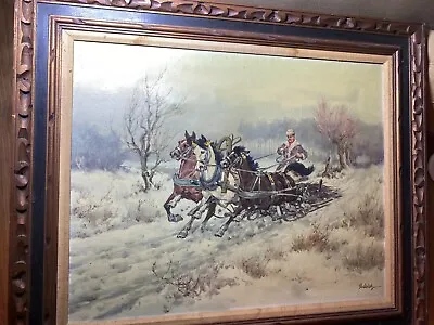 Large Vintage Podolak  Russian Troika Scene  Oil Painting - Signed And Framed • $558