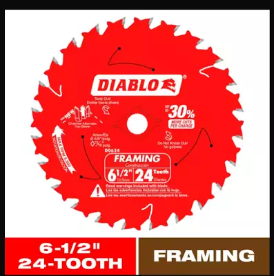 Diablo 6-1/2 In. 36 Tooth Fast  Non-stick Fine Finish  Sharp For Saw Blade New • $16.89