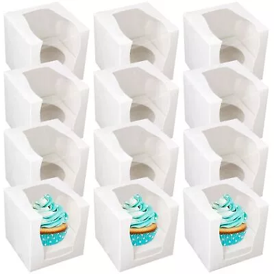 12 Cupcake Boxes Single Individual Cup Cake Box With Window Removable Inner Tray • £3.99