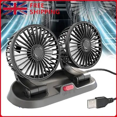 Dual Head Car Fan Portable Vehicle Truck 360° Rotatable Auto Cooling Cooler • £11.90