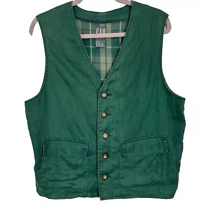 Vintage Gap Vest Size Small S Green Linen Plaid Lined 90s Grunge Hipster • $34