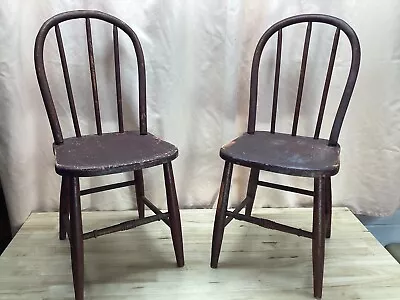 2 Old Primitive Farm School Kitchen Home Wooden Childs Chair Old Red Paint  EUC • $48