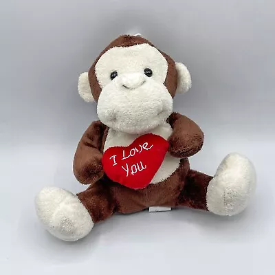 I Love You Monkey Plush Heart Brown Beige 2012 Sitting Stuffed Animal 8inch • $8.96