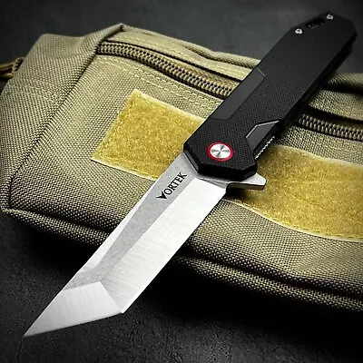 VORTEK STARK Black Ball Bearing D2 Tanto Flipper Blade EDC Folding Pocket Knife • $34.99