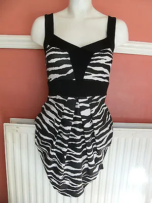  JANE NORMAN 10 8 BLACK WHITE ZEBRA ANIMAL  Mini Stretch BODYCON DRESS 10  • £15