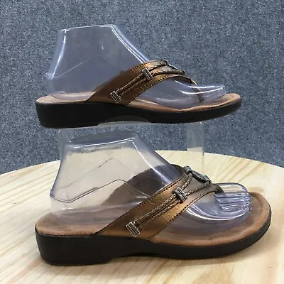 Minnetonka Sandals Womens 8 M Flip Flop Thong Flats 700001 Gold  Faux Leather • $25.99