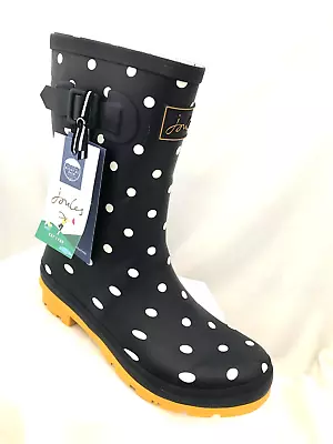 £29.99 • Buy BNIB Joules MOLLY WELLY Rubber Mid Calf Wellington Boots Spotty Navy Blue