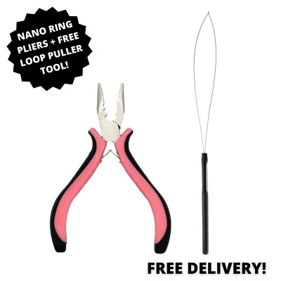 Hair Extension Pink 5  Pliers + FREE Loop Tool Puller Nano Rings Micro Beads UK • £6.79