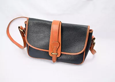 Vintage Dooney & Bourke Buckle Satchel Crossbody Tan/Navy Pebble Leather Bag DB • $69.99