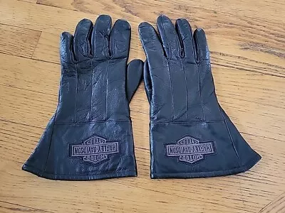 Harley Davidson Men's Gloves M Black Leather Thick Gauntlet Vintage • $30