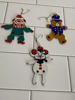 Vintage Thick Die Cut Posable Ornaments Lot Of 3 Clown Mouse Bear Arms/Legs Move • $11.99