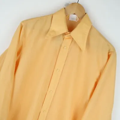 Vintage 70's Yellow Dagger Collar Mens Shirt Disco SZ  S / M (M3899) • £20.95