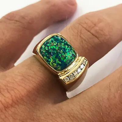 3.75 Ctw Natural Multicolor Opal & Diamond Solid 14k Yellow Gold Ring For Men • $1620