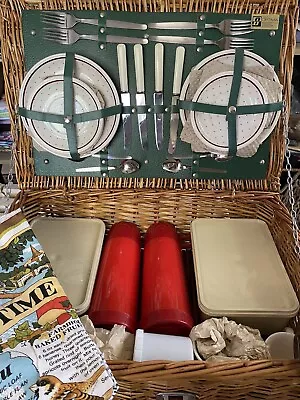 Vintage British 'Optima' Picnic Hamper/Basket For 4 All Original Leather Straps • $95