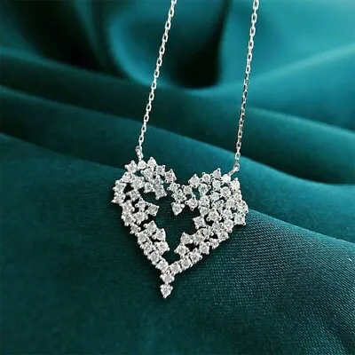 1.20Ct Round Cut Diamond Heart Shape Pendant 14K White Gold Finish 18 Free Chain • $32.34