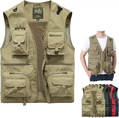 Breathable Mesh Zip Cargo Vest Men's Multi-Pocket Quick Drying Tactical Vests • $24.95