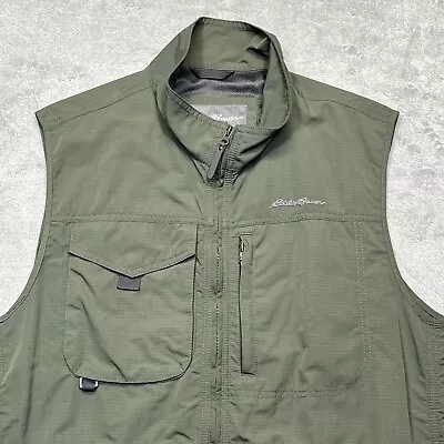 Eddie Bauer Travex Vest Men Large Tall Green Nylon Ripstop Safari Fishing Hiking • $29.93