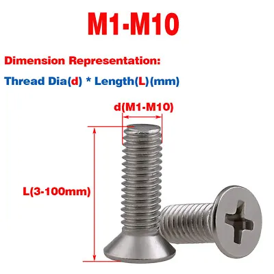 £2.98 • Buy M1-M10 Countersunk Head Machine Screws Of Various Sizes A2 304 SS Crosshead Bolt