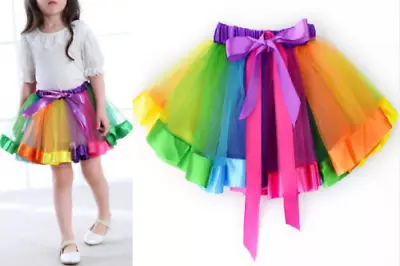 Women Girl Kids Tutu Pettiskirt Princess Party Skirts Mini Rainbow Gift • £5.99