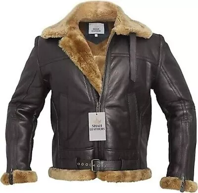 Mens RAF Aviator Real Leather Coat Bomber Jacket B3 Flying Sheep Skin Pilot Jkts • $129.99