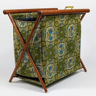 Vintage Knitting Sewing Craft Yarn Caddy Basket Bag Folding Wood Frame Handle • $49.95