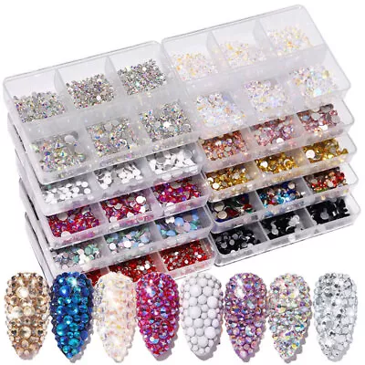 Mixed Size Nail Art Glass Rhinestones Flatback Crystal 3D Gems Manicure Decor • $5.25