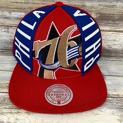 Philadelphia 76ers Hat Mens Red Mitchell & Ness Big Face Callout Snapback Cap • $29.13