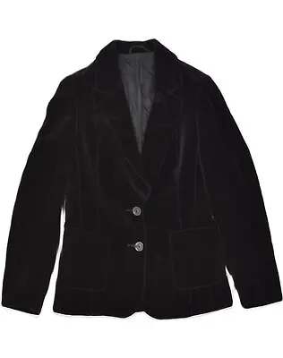 VINTAGE Womens Velvet 2 Button Blazer Jacket EU 36 Small Black Cotton PK15 • £18.33