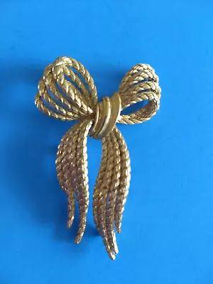 Vintage Bold Signed MONET Large Gold Plated Braided Rope Ribbon Bow Brooch Pin • $11.50