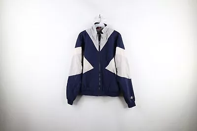 Vtg 90s Champion Mens Medium Spell Out Color Block Full Zip Windbreaker Jacket • $44.95
