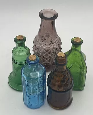 Lot Of 5 VINTAGE Wheaton Mini Color Glass Bottles-Liberty Bell-Root Beer-Bitters • $16