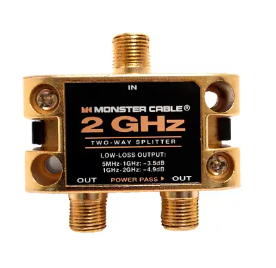 Monster Cable RF Splitter 2GHz Low Loss For Cable TV Satellite 1 Input 2 Output • $5.65