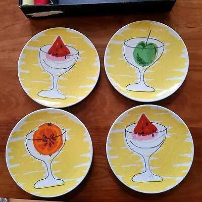 Set Of 4 Vtg VERA Neumann For Mikasa  Cocktail Time  Plates 7.5  D Fruit Theme • $45.95