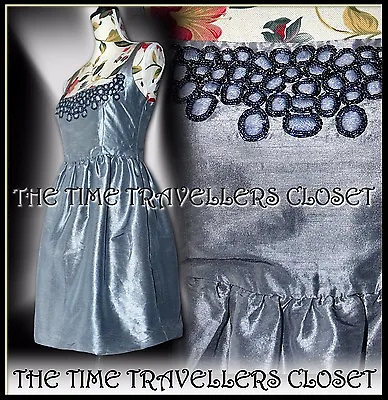 £35 • Buy Kate Moss Topshop Grey Silver Metallic Embellished Beaded Silk Tulip Dress Uk 12