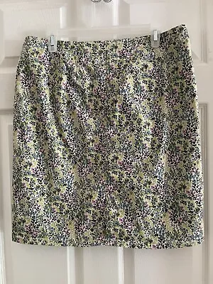 J Jill Live-In Chino Floral Pencil Skirt 10 Blue Lime Purple Stretchy Pockets • $24.95