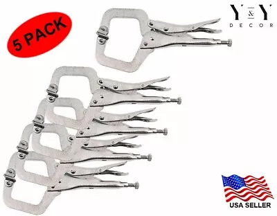 11  Locking C Clamp Pliers 5pc Set With Swivel Pads Welding Vise Clamps Holding • $33.99