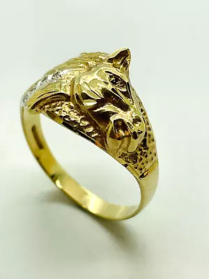 9ct Yellow Solid Gold Diamond Horse Head Ring • £275