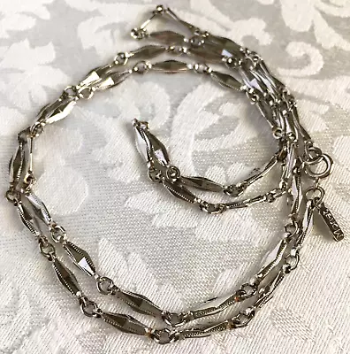 Vintage Monet Silver Tone Chain Necklace Faceted Angular Long Chain Links Signed • $13.49