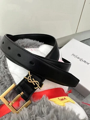 $115.55 • Buy Yves Saint Laurent Monogram Silver Pin Buckle Belt Black Width 3cm