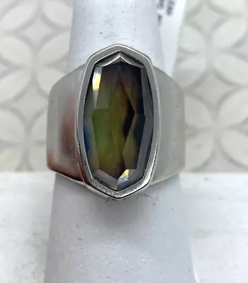 Kendra Scott Leah Ring Mood Stone Silver Tone 7 Cocktail Statement Defective • $55