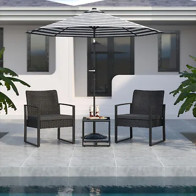 3 Piece Garden Furniture Set 2 Chairs & Table Patio Bistro Outdoor Set Black • £92.99