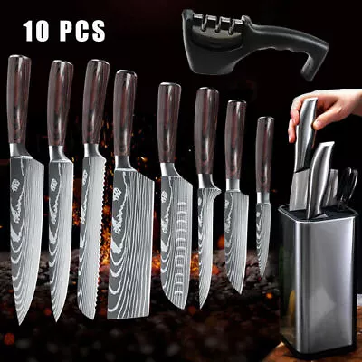 9Pcs Chef Knife Japan VG10 Damascus Steel Kitchen Cooking With Knife Block Set • $29.99