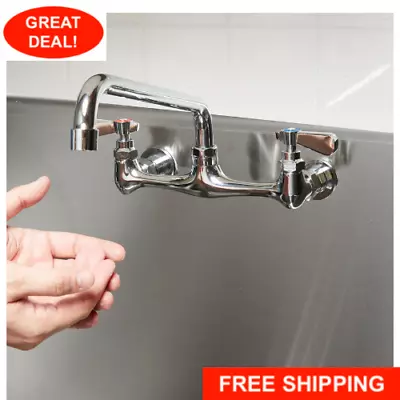 Wall Mount Commercial Sink Faucet 8  Centers 12  Swing Spout 1 2 3 Compartment • $82.99