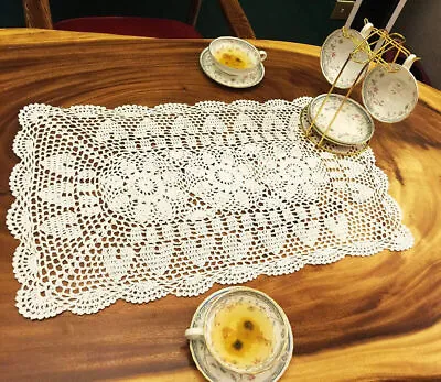 15 X27  Vintage Hand Crochet Lace Doily Rectangle Table Runner Mat Dresser Scarf • $11.69