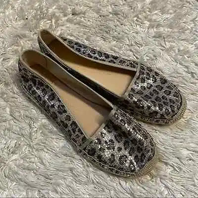 $4.99 • Buy NEW Franco Sarto Silver Gold Sequin Espadrille Flats Shoes Size 7.5