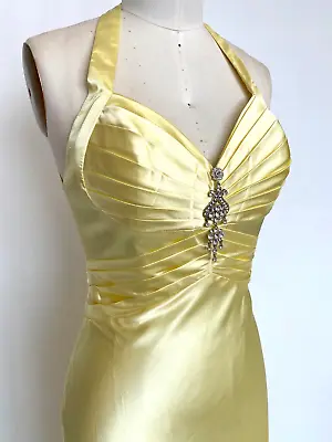 Yellow Prom Dress Size 8 Charmeuse Evening Gown Long Dress Beaded Dress Sz 8 • $129.92