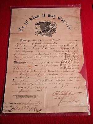 $280 • Buy Original 1865 Civil War Discharge For New York Volunteer - Orlando Coster