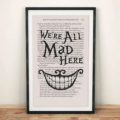 £5.99 • Buy Alice In Wonderland Book Page Art We're All Mad Here Art Print Quote