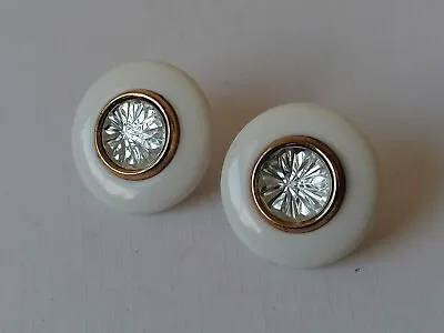 Vintage Statement Earrings Plastic Crystal White Gold Tone Earrings Kitsch 1960s • £7.99