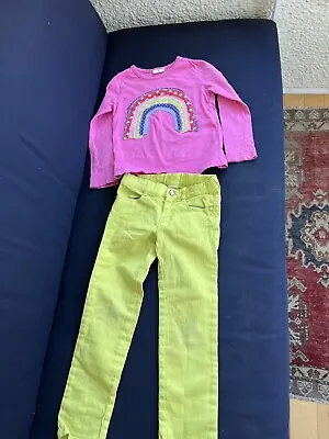Girls Mini Boden Pink Rainbow Shirt And Play Jeans Size 5-6 Outfit • $9.99